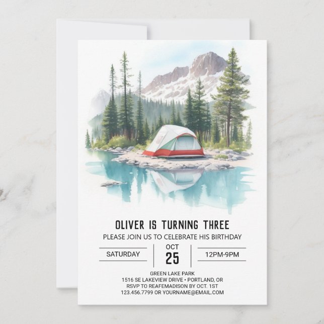 Invitación a Camper para el cumpleaños de Woodland (Anverso)
