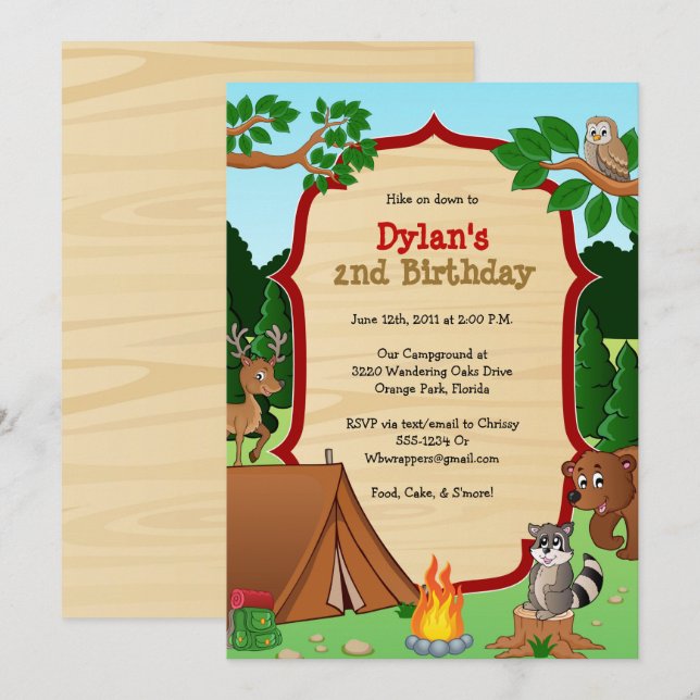 Invitación a camping - Invitación a la fiesta de c (Anverso / Reverso)