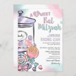 Invitación a Candyland Bat Mitzvah<br><div class="desc">Candyland Candy Lollipop Candy Jar Gumballs Purpurina de acuarela Bat Mitzvah Invitación // COINCIDENTE TARJETA RSVP EN TIENDA //</div>