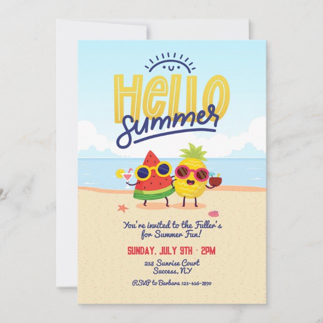 Invitación a caracteres de verano de Hello (Anverso)
