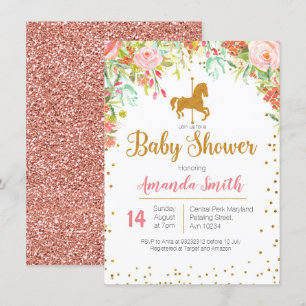 Invitación a Carousel Rosa Gold Baby Shower