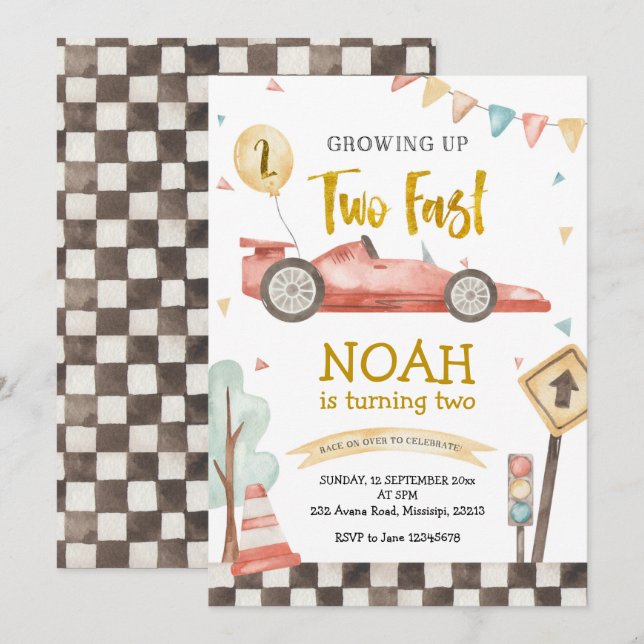 Invitación a Carreras de dos niños de segundo cump (Anverso / Reverso)