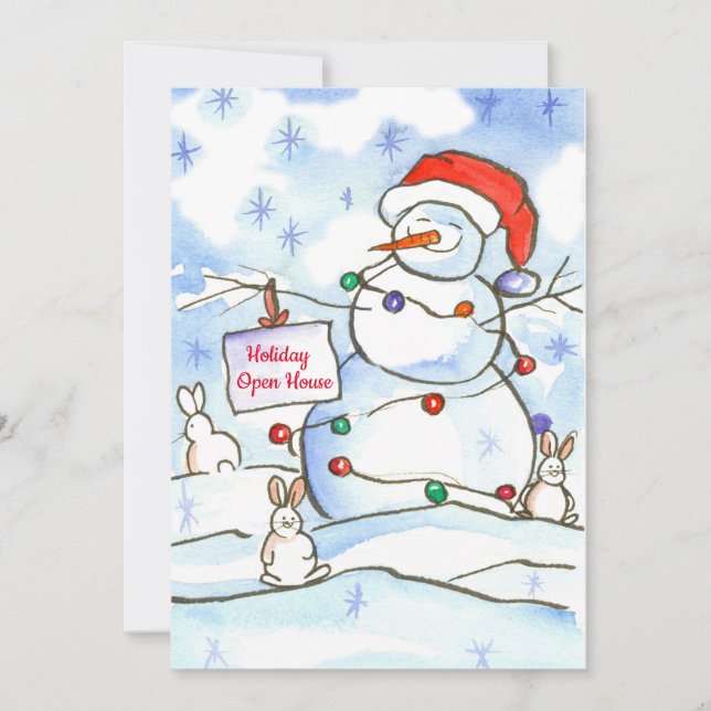 Invitación a casa abierta de Navidades de conejos (Anverso)