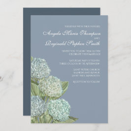 Invitación a casamiento azul de hidrangea/ amarre