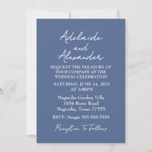 Invitación a casamiento azul turbio y sólido