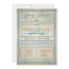 Invitación a casamiento azul y marrón vintage