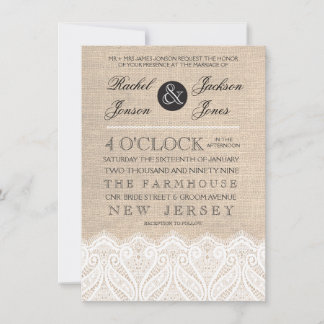 Invitación a casamiento blanco vintage y burlap