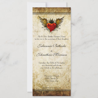 Invitación a casamiento cardíaco alado de tatuaje