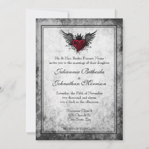 Invitación a casamiento cardíaco alado de tatuaje 