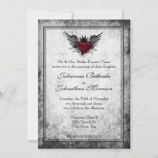 Invitación a casamiento cardíaco alado de tatuaje