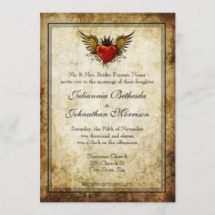 Invitación a casamiento cardíaco alado de tatuaje