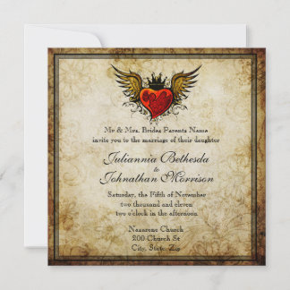 Invitación a casamiento cardíaco alado de tatuaje 