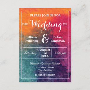 Invitación a casamiento color azul rosa Naranja-3x