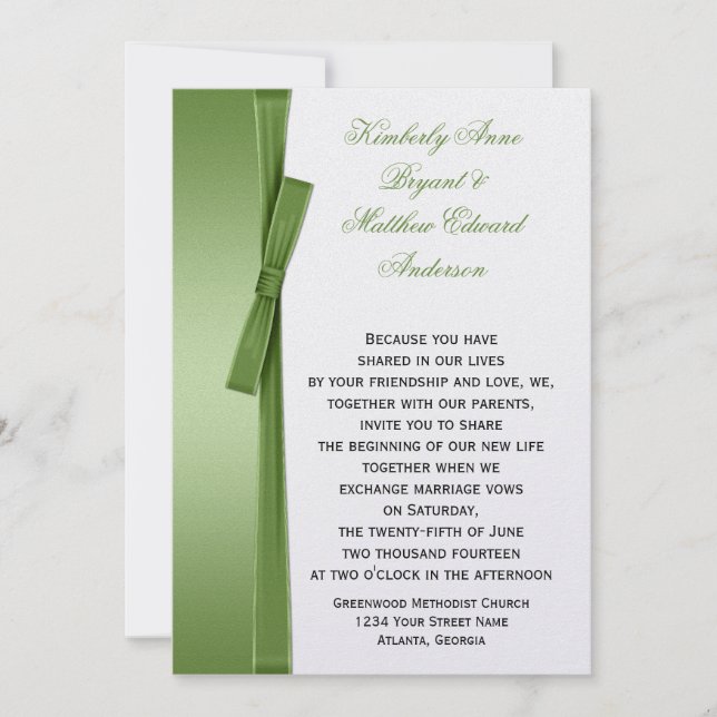 Invitación a casamiento con cinta de opciones Lime (Anverso)
