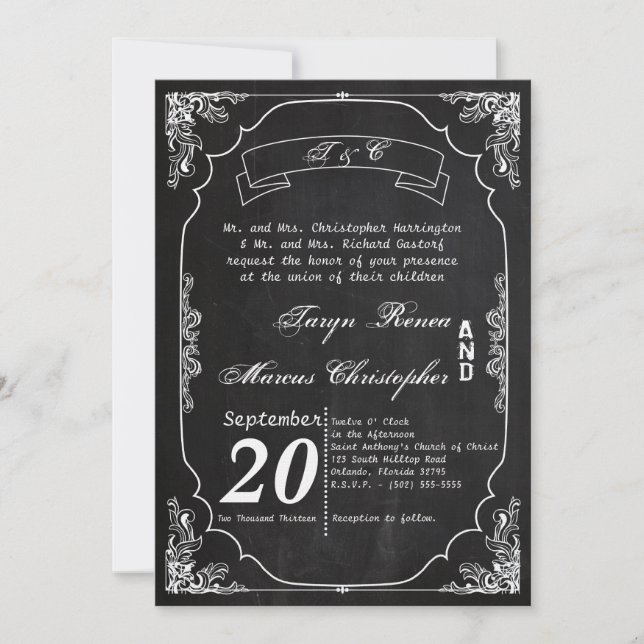 Invitación a casamiento con cosecha de chalkboard  (Anverso)
