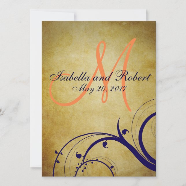 Invitación a casamiento con cosecha de Naranja azu (Anverso)