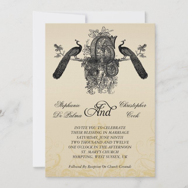 Invitación a casamiento con cosechas de tres monog (Anverso)