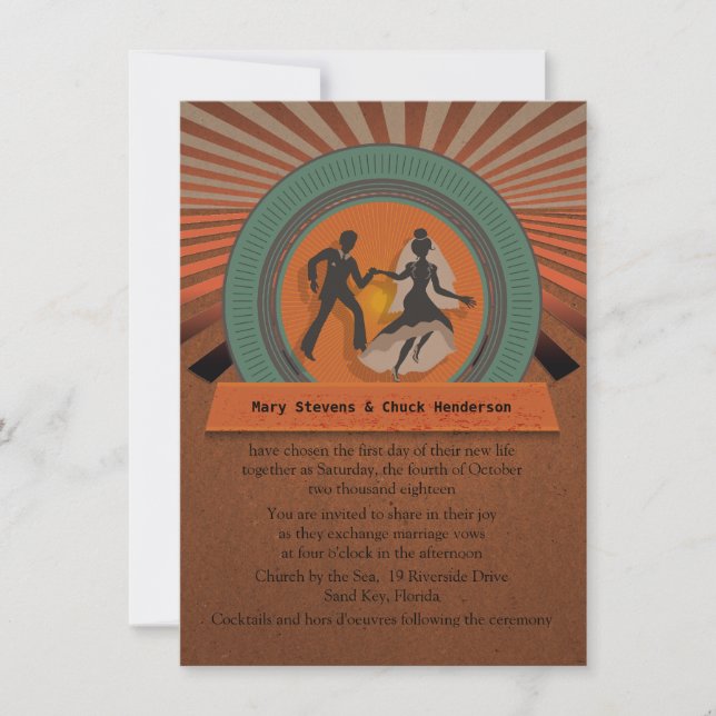 Invitación a casamiento con cosechas retro de 4,5  (Anverso)