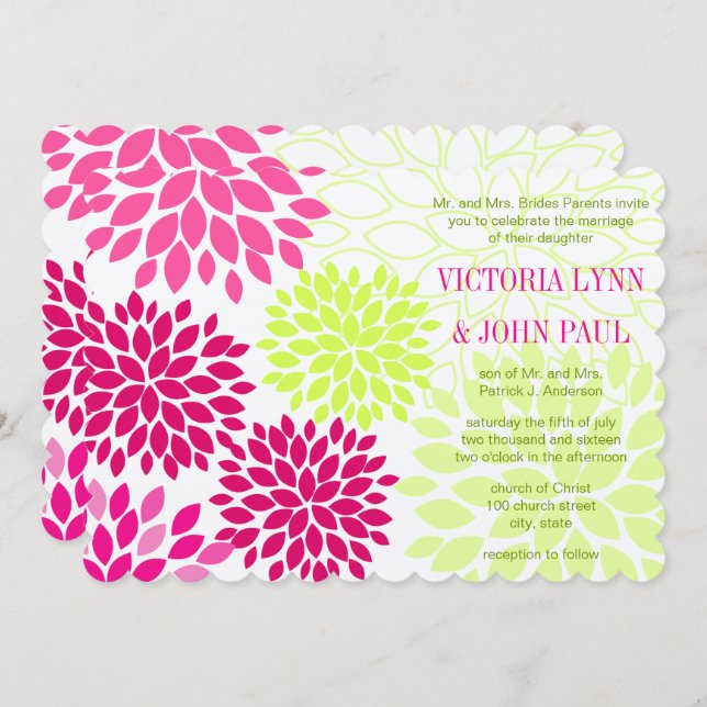 Invitación a casamiento con crisantemo floral de f (Anverso / Reverso)