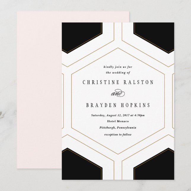 Invitación a casamiento con diamantes geométricos  (Anverso / Reverso)