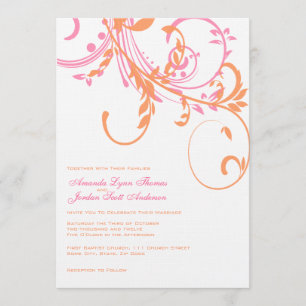 Invitación a casamiento con dos flores Naranja y r