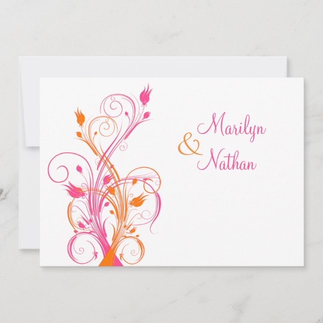 Invitación a casamiento con flores blancas rosas N (Anverso)