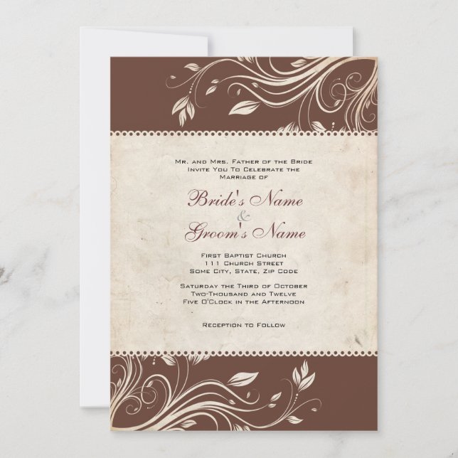 Invitación a casamiento con flores blancas y marro (Anverso)