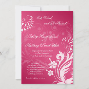 Invitación a casamiento con flores blancas y rosad