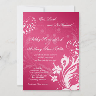 Invitación a casamiento con flores blancas y rosad