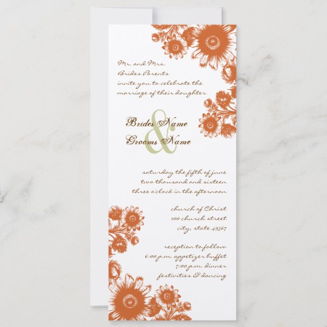 Invitación a casamiento con flores de época russet (Anverso)
