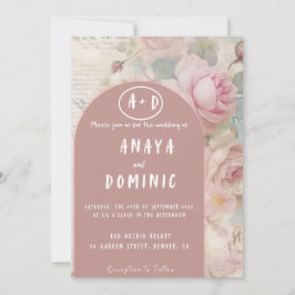 Invitación a casamiento con flores rosadas