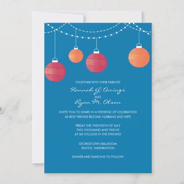 Invitación a casamiento con linterna de papel rojo (Anverso)