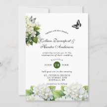 Invitación a casamiento con mariposa de hidrangea 