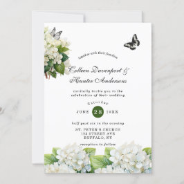 Invitación a casamiento con mariposa de hidrangea