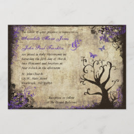 Invitación a casamiento con mariposa y árbol vinta