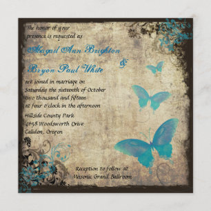Invitación a casamiento con mariposas azules vinta