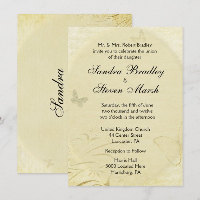 Invitación a casamiento con mariposas vintage (Anverso / Reverso)
