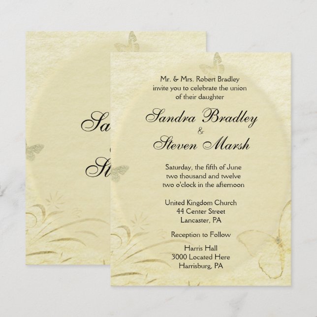 Invitación a casamiento con mariposas vintage (Anverso / Reverso)