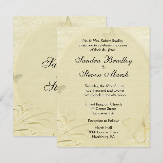 Invitación a casamiento con mariposas vintage (Anverso / Reverso)