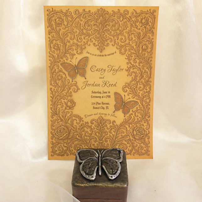 Invitación a casamiento con mariposas vintage en p (Subido por el creador)