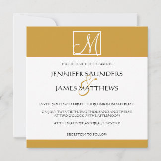 Invitación a casamiento con monograma de oro de Pe