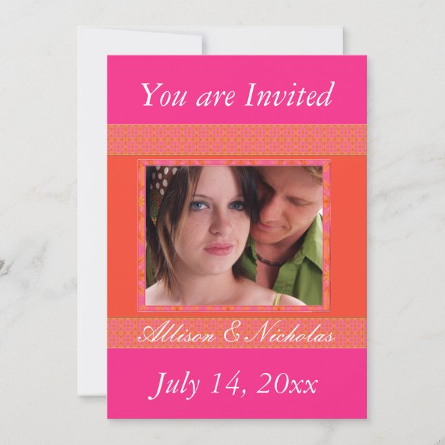 Invitación a casamiento con Naranja Tangerine y Pi (Anverso)