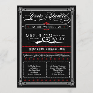 Invitación a casamiento con poster estilo rojo y n