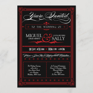 Invitación a casamiento con poster estilo rojo y n