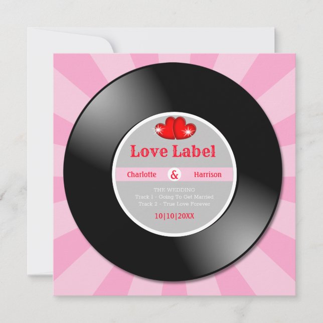 Invitación a casamiento con récord de vinilo de re (Anverso)