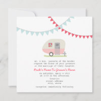 Invitación a casamiento con remolque rosa retro