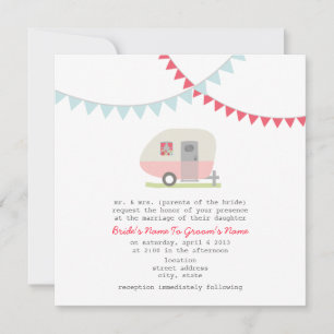 Invitación a casamiento con remolque rosa retro
