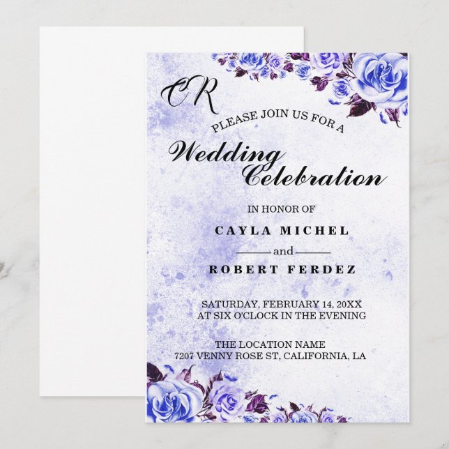 Invitación a casamiento con Rosa azul ruso (Anverso / Reverso)
