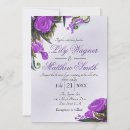 Invitación a casamiento con Rosa de flores moradas