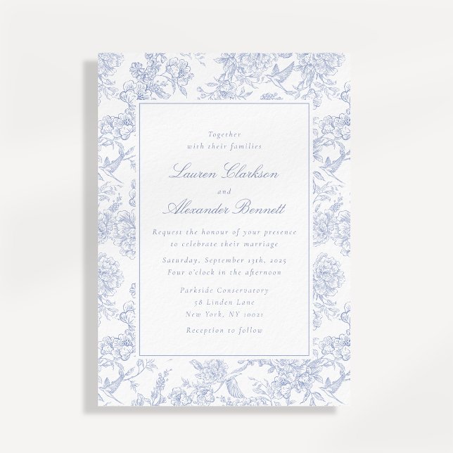 Invitación a casamiento con tela floral azul (Subido por el creador)
